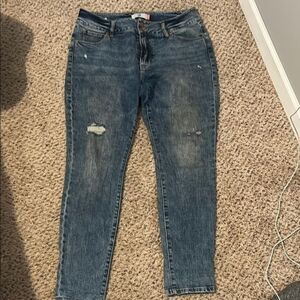 CAbi Blue Skinny Jeans with Distressed Details size 12